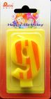 Number Birthday Candles 0-9 Yellow Candle  with Orange color Stripe Painting