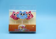 3 Little Owl Shaped Birthday Candles With Colorful Painting And White Plastic Toothpick