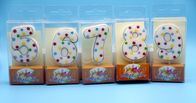 ！0-9 Number Birthday Candles ！White Number Shape Candles with Gray Edge and  Random colors Little Dots