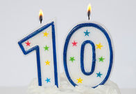 Hand Painting Decorative Number 10 Birthday Candle With Blue Line Egde No Drip